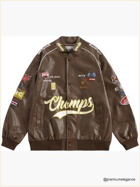 Faux Leather Racing Jacket Oversized Motorcycle Biker Streetwear Unisex